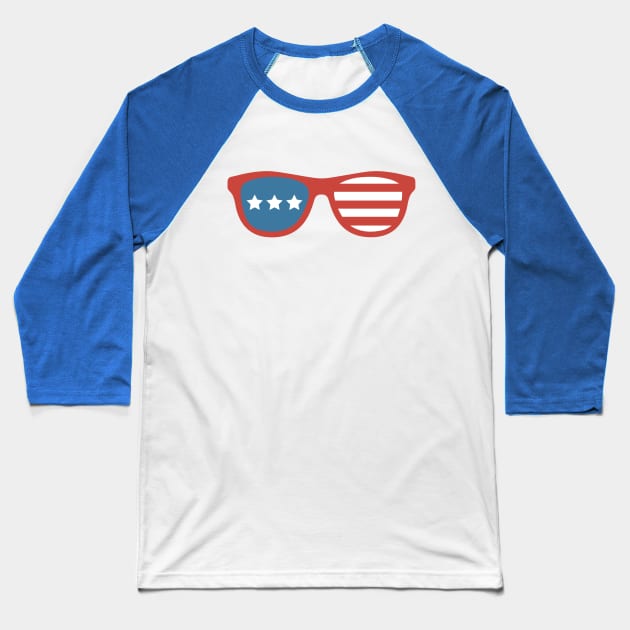 4th of July Sun Glasses America Red White and Blue Baseball T-Shirt by DesignsbyZazz